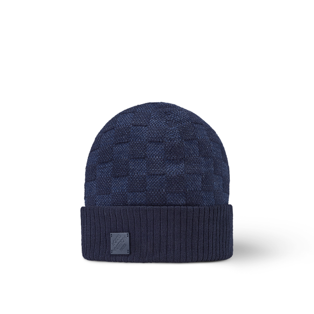 Bonnet et Écharpe Néo Petit Damier Bleu Marine