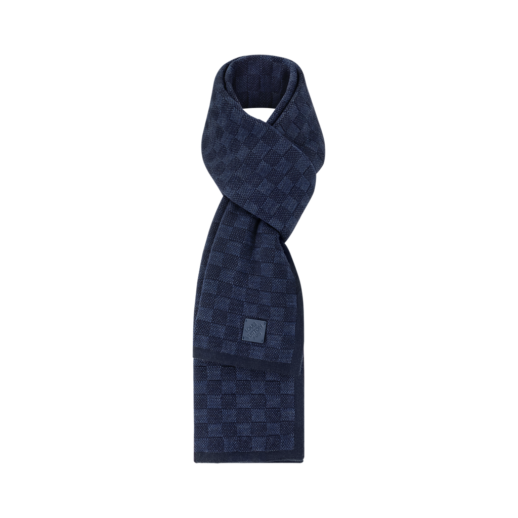 Bonnet et Écharpe Néo Petit Damier Bleu Marine